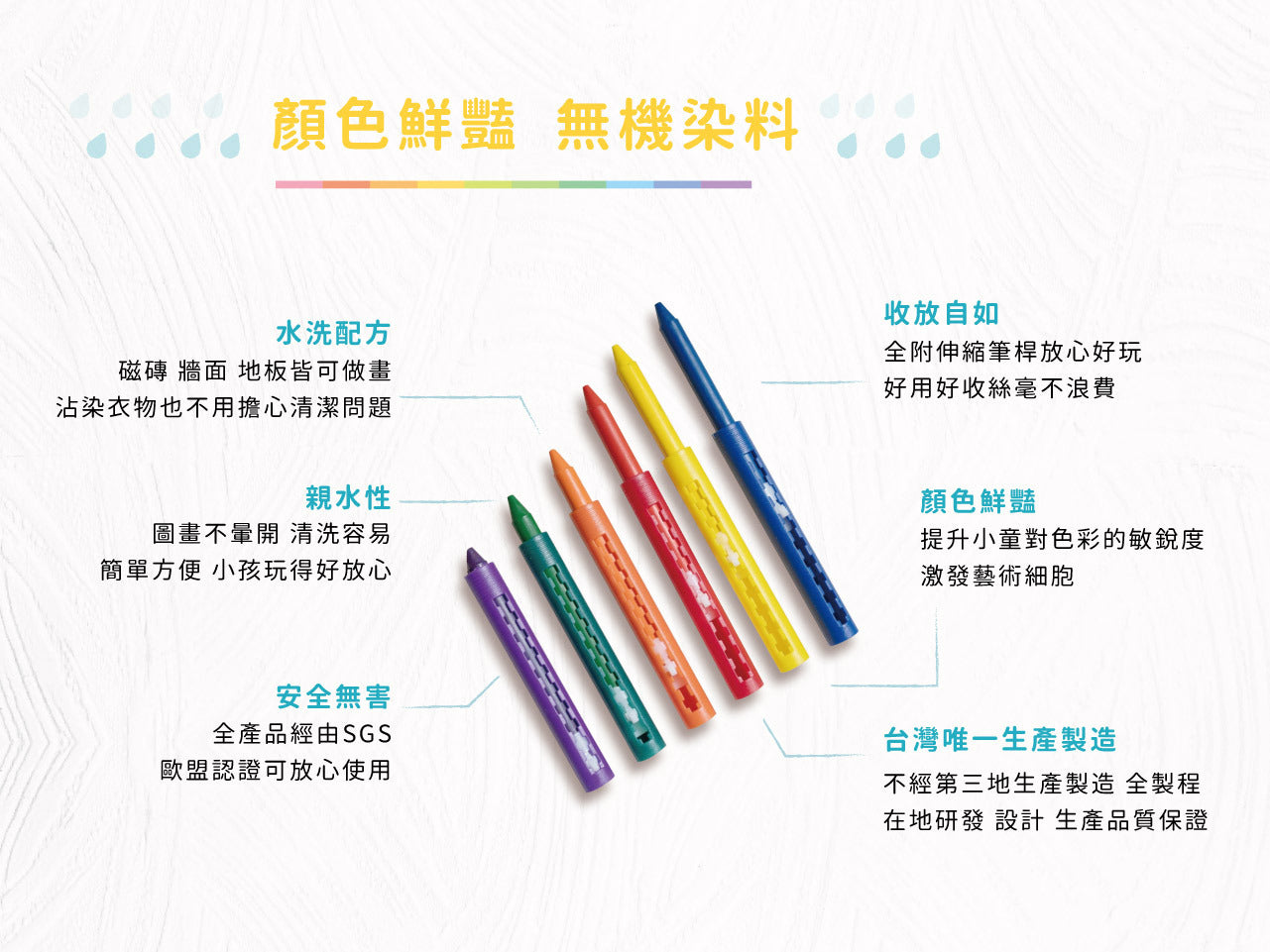 伸縮水洗蠟筆|洗澡蠟筆6色 (適用多種光滑平面/磁磚)