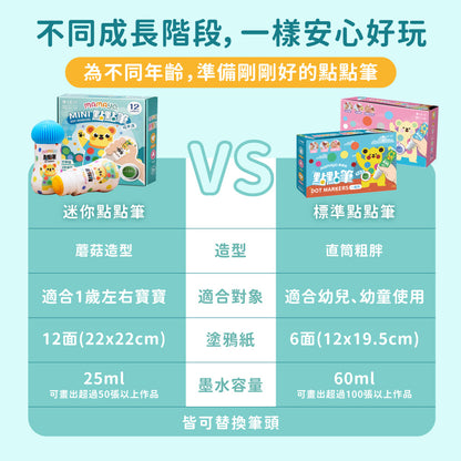 【mamayo】無毒點點筆-迷你12色組(附塗鴉紙，25ml/色)